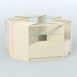 Торговый островок в стиле ЛОФТ с одним рядом прозрачных полок №2 (4,72 кв.м), Крем Вайс