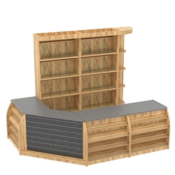 Комплект кассовой зоны со стеллажами под конфеты и орехи средний №2, Дуб Золотистый и Темно-Серый