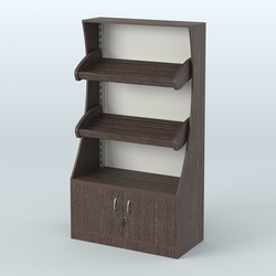 Стеллаж низкий пристенный с деревянными полками для хлебной лавки ХЛ-2, Дуб Венге + Белый