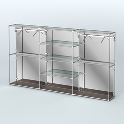 Торговая система ХРОМ (задняя стенка - зеркало) 3600 мм с прозрачными полками и поручнями №10, Дуб Венге