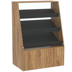 Торговый прилавок для выпечки с тремя наклонными полками под экраны серии BAKERY №2, Дуб Канзас коричневый + Черный