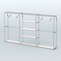 Торговая система ХРОМ без ДСП 3600 мм с полками ДСП и поручнями №10, Ясень Анкор светлый