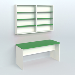 Распаковочный большой стол с антресолью для аптеки Р-05, Белый + Зеленый Оксид 9561 BS