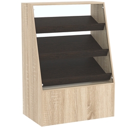 Торговый прилавок для выпечки с тремя наклонными полками под экраны серии BAKERY №2, Дуб Сонома + Дуб Венге