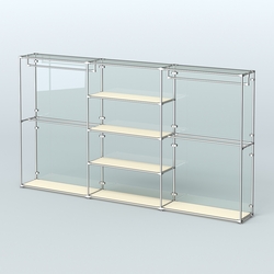 Торговая система ХРОМ (задняя стенка - стекло) 3600 мм с полками ДСП и поручнями №2, Крем Вайс