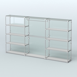 Торговая система ХРОМ (задняя стенка - стекло) 3600 мм с полками ДСП и поручнями №1, Серый