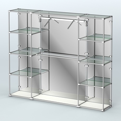 Торговая система ХРОМ (задняя стенка - зеркало) 2430 мм с прозрачными полками и поручнями №11, Белый