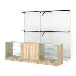 Комплект стеллажей с комбо поручнями и прилавков ЭК-4 для торговли одеждой №11, Дуб сонома