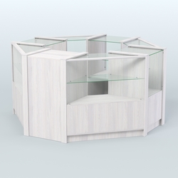 Торговый островок в стиле ЛОФТ с одним рядом прозрачных полок №2 (4,72 кв.м), Ясень Анкор светлый