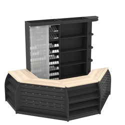 Комплект кассовой зоны со скошенным фасадом и стеллажом под сигареты средний №2-1, Черный + Дуб Сонома