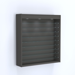 Витрина настенная №204-7Г открытая с фризом и девятью полками из стекла, Черный