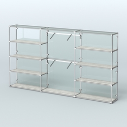 Торговая система ХРОМ (задняя стенка - стекло) 3600 мм с полками ДСП и поручнями №6, Метрополитан Грей