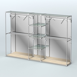 Торговая система ХРОМ (задняя стенка - зеркало) 3030 мм с прозрачными полками и поручнями №12, Дуб Сонома