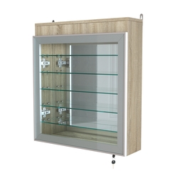 Витрина настенная №1-8А с пятью полками, подсветкой и зеркалом серии Collecto, Дуб Сонома