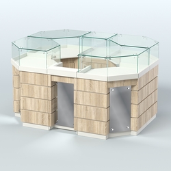 Торговый островок GOLD с зеркальным фасадом №1-1 (3,13 кв.м), Белый + Дуб Сонома