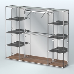 Торговая система ХРОМ (задняя стенка - зеркало) 2430 мм с тонированными полками и поручнями №11, Орех