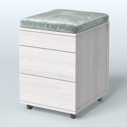 Тумба мобильная 2 ящика + 1 ящик-лоток с подушкой Фламинго, цвет белый + акация + бежевый, Ясень Анкор светлый