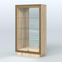 Низкая зеркальная витрина с декором НБА-7, Дуб сонома