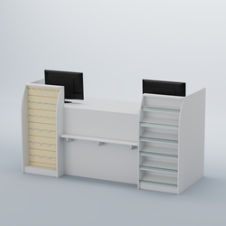 Ресепшен Атлант с фасадными наклонными полочками и экономпанелью №5, Белый + Крем Вайс