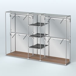 Торговая система ХРОМ (задняя стенка - зеркало) 3030 мм с тонированными полками и поручнями №8, Орех