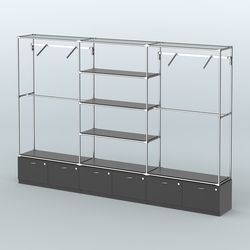 Торговая система ХРОМ без ДСП 3600 мм с тумбами Т15, полками ДСП и поручнями №6, Черный