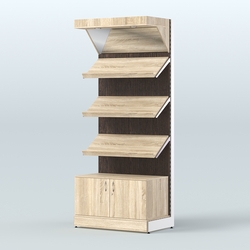 Стеллаж для хлеба и выпечки с тремя наклонными полками, накопителем и фризом Феникс №11ФН, Дуб Сонома + Дуб Венге