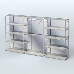 Торговая система ХРОМ (задняя стенка - зеркало) 3600 мм с полками ДСП и поручнями №9, Метрополитан Грей