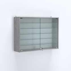 Витрина настенная №203-5А широкая с пятью стеклянными полками, Бетон Чикаго светло-серый F186 ST9