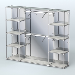 Торговая система ХРОМ (задняя стенка - зеркало) 2430 мм с полками ДСП и поручнями №7, Метрополитан Грей