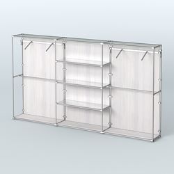 Торговая система ХРОМ (задняя стенка - ДСП) 3600 мм с зеркальными полками и поручнями №10, Ясень Анкор светлый