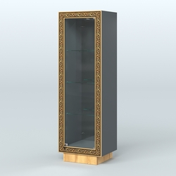 Низкая витрина с декором и тремя прозрачными полками НБА-3, Темно-Серый  + Дуб Золотистый