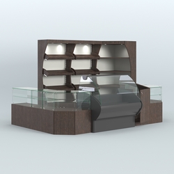 Угловой павильон с широкими прилавками для торговли хлебом и выпечкой №1, Дуб Венге + Белый