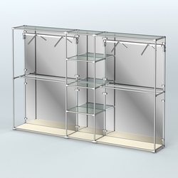 Торговая система ХРОМ (задняя стенка - зеркало) 3030 мм с прозрачными полками и поручнями №12, Крем Вайс