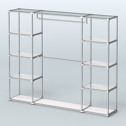 Торговая система ХРОМ без ДСП 2430 мм с зеркальными полками и поручнями №3, Ясень Анкор светлый