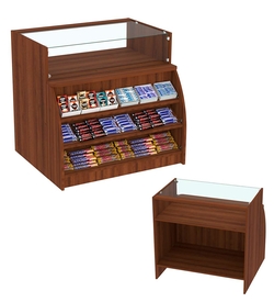 Торговый кассовый прилавок импульсных покупок со стеклянным верхом Импульс №3-1-900, Орех