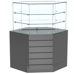 Торговый прилавок угловой со стеклянными шторками и фасадными панелями №15Э-02, Темно-Серый