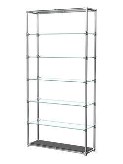 Пристенный торговый стеллаж ЛАЙТ с полками из прозрачного стекла №2, Черный