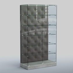 Низкая стеклянная витрина с КРЕМОВЫМ БАРХАТОМ ХП-505 (карета золото), Метрополитан Грей+15 Silver