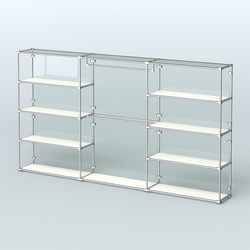 Торговая система ХРОМ (задняя стенка - стекло) 3600 мм с полками ДСП и поручнями №1, Белый