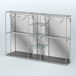 Торговая система ХРОМ (задняя стенка - зеркало) 3030 мм с прозрачными полками и поручнями №12, Черный