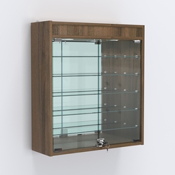 Витрина настенная №201-8А с пятью полками, подсветкой и зеркалом, Орех