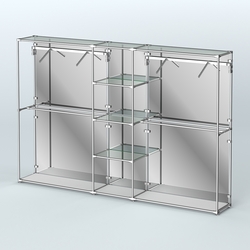 Торговая система ХРОМ (задняя стенка - зеркало) 3030 мм с прозрачными полками и поручнями №12, Серый