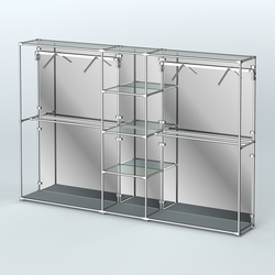 Торговая система ХРОМ (задняя стенка - зеркало) 3030 мм с прозрачными полками и поручнями №12, Темно-Серый