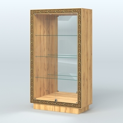 Низкая зеркальная витрина с декором НБА-7, Дуб Золотистый