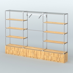 Торговая система ХРОМ без ДСП 3600 мм с тумбами Т14, Т21, полками ДСП и поручнями №5, Дуб Золотистый