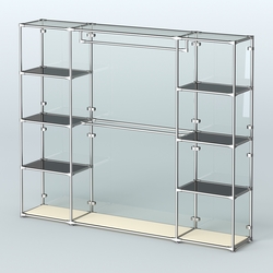 Торговая система ХРОМ (задняя стенка - стекло) 2430 мм с тонированными полками и поручнями №3, Крем Вайс