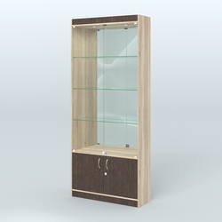 Витрина зеркальная из ДСП с дверками для аптеки №1-300-3, Дуб Сонома + Дуб Венге