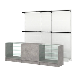 Комплект стеллажей с П-поручнями и прилавков ЭК-4 для торговли одеждой №3, Бетон Чикаго светло-серый F186 ST9