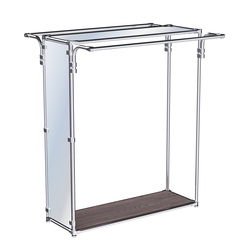 Хромированный прямоугольный стенд-вешало, торец-зеркало ZTD-38 №1-4 с полкой Зеркало 4 мм, Ясень Анкор темный