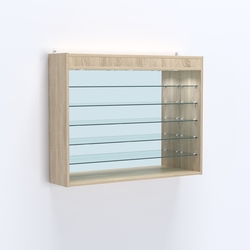 Витрина настенная №203-8Г открытая с пятью полками, зеркалом и подсветкой, Дуб Сонома